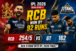 RCB vs GT Match Scorecard: Royal Challengers Bengaluru Crush Gujarat Titans by 92 Runs in IPL 2026 Qualifier 1